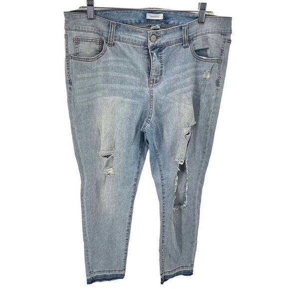 Blue Asphalt Womens Distressed Jeans Tapered Leg Light Wash Stretch Denim 14 - Picture 1 of 11